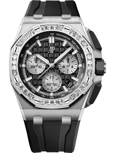 Audemars Piguet Royal Oak Offshore 43-26424BC.ZZ.D002CA.01 (Black Rubber Strap, Méga Tapisserie Black Index Dial, Baguette-cut Diamond-set Bezel)