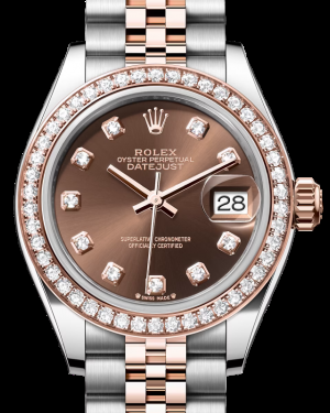 Rolex Lady-Datejust 28-279381RBR (Everose Rolesor Jubilee Bracelet, Gold Diamond-set Chocolate Dial, Diamond Bezel)