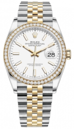 Rolex Datejust 36-126283RBR (Yellow Rolesor Jubilee Bracelet, White Index Dial, Diamond Bezel) (m126283rbr-0005)