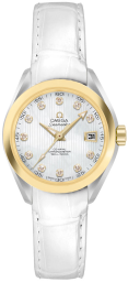 Omega Seamaster Aqua Terra 150M 30-231.23.30.20.55.002 (White Alligator Leather Strap, Vertical-teak White MOP Diamond Index Dial, Yellow Gold Bezel) (Omega 231.23.30.20.55.002)