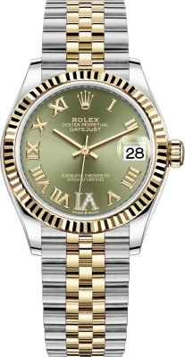 Rolex Datejust 31-278273 (Yellow Rolesor Jubilee Bracelet, VI Diamond-set Olive-green Dial, Fluted Bezel)