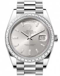 Rolex Day-Date 40-228396TBR (Platinum President Bracelet, Silver Diamond-set Index Dial, Diamond Bezel) (m228396tbr-0011)