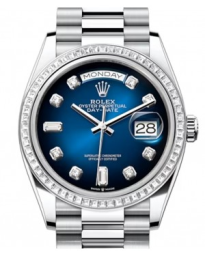 Rolex Day-Date 36-128396TBR (Platinum President Bracelet, Gold Diamond-set Blue Ombré Dial, Diamond Bezel) (m128396tbr-0008)