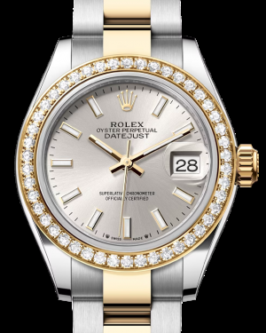 Rolex Lady-Datejust 28-279383RBR (Yellow Rolesor Oyster Bracelet, Silver Index Dial, Diamond Bezel)