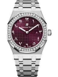 Audemars Piguet Royal Oak 33-67651BC.ZZ.1261BC.01 (White Gold Bracelet, Grande Tapisserie Burgundy Special Arabic Dial, Brilliant-cut Diamond-set Bezel) (67651BC.ZZ.1261BC.01)