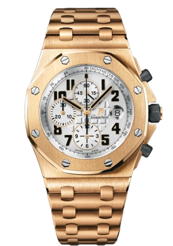 Audemars Piguet Royal Oak OffShore 42-26170OR.OO.1000OR.01 (Pink Gold Bracelet, Méga Tapisserie Silver-toned Arabic Dial, Pink Gold Smooth Bezel)