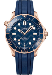 Omega Seamaster Diver 300M 42-210.62.42.20.03.001 (Blue Rubber Strap, Wave-embossed Blue Dot Index Dial, Rotating Blue Ceramic Bezel) (Omega 210.62.42.20.03.001)