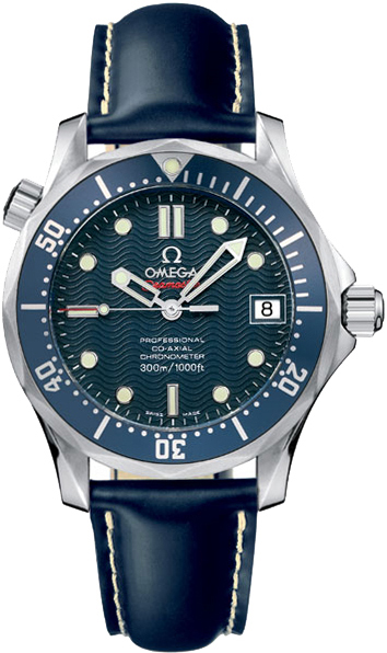 Omega Seamaster Diver 300M 36.25-2922.80.91 (Blue Leather Strap, Wave-embossed Blue Dot Index Dial, Rotating Blue Ceramic Bezel)