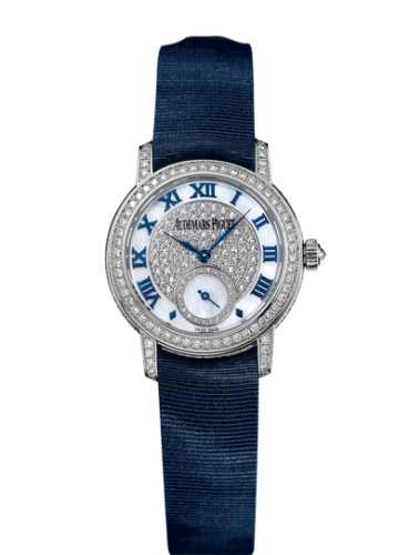 Audemars Piguet Jules Audemars 28-77229BC.ZZ.A025MR.01 (Blue Silk Strap, Centered Diamond-set White MOP Roman Dial, Brilliant-cut Diamond-set Bezel)