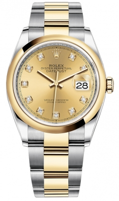 Rolex Datejust 36-126203 (Yellow Rolesor Oyster Bracelet, Gold Diamond-set Champagne Dial, Domed Bezel)