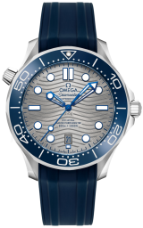 Omega Seamaster Diver 300M 42-210.32.42.20.06.001 (Blue Rubber Strap, Wave-embossed Grey Dot Index Dial, Rotating Blue Ceramic Bezel) (Omega 210.32.42.20.06.001)