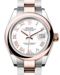 Rolex Lady-Datejust 28-279161 (Everose Rolesor Oyster Bracelet, White Roman Dial, Domed Bezel) (m279161-0022)