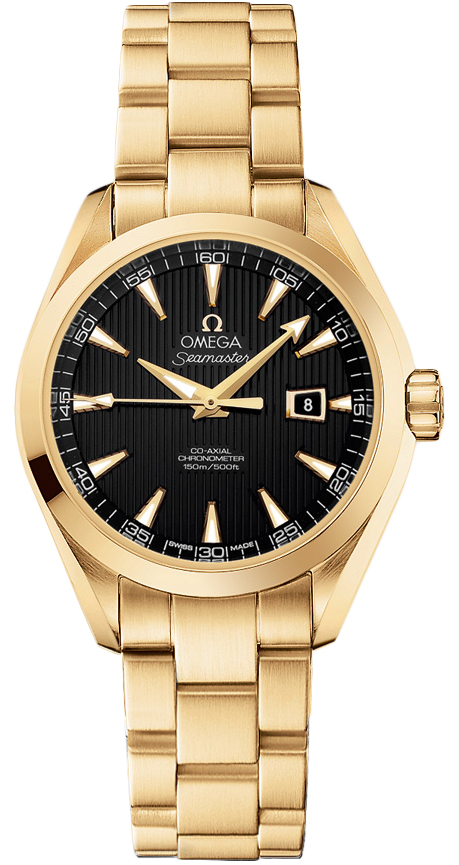Omega Seamaster Aqua Terra 150M 34-231.50.34.20.01.001 (Yellow Gold Bracelet, Vertical-teak Black Index Dial, Yellow Gold Bezel)