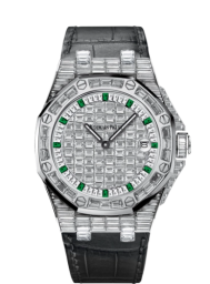 Audemars Piguet Royal Oak Offshore 37-67543BC.ZZ.D002CR.01 (Grey Alligator Leather Strap, Baguette-cut Emerald Markers, Baguette-cut Diamond-paved Dial, Baguette-cut Diamond-set Bezel) (67543BC.ZZ.D002CR.01)