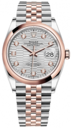 Rolex Datejust 36-126201 (Everose Rolesor Jubilee Bracelet, Gold Diamond-set Silver Fluted Dial, Domed Bezel)