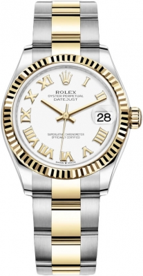 Rolex Datejust 31-278273 (Yellow Rolesor Oyster Bracelet, White Roman Dial, Fluted Bezel)