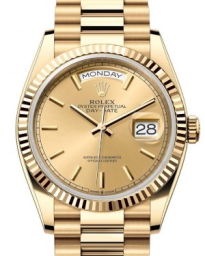 Rolex Day-Date 36-128238 (Yellow Gold President Bracelet, Champagne Index Dial, Fluted Bezel) (m128238-0045)