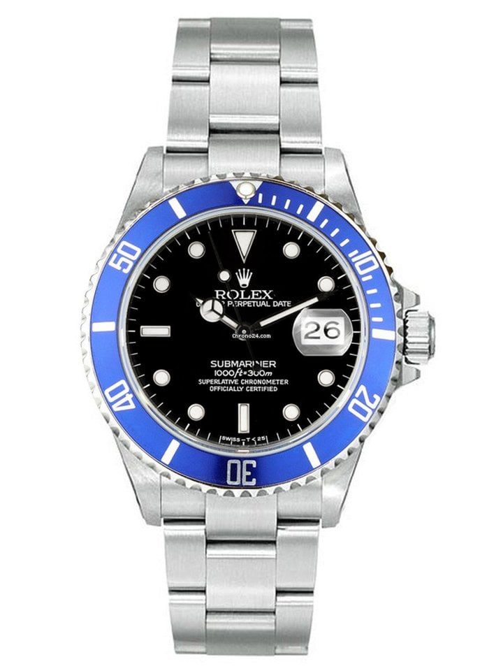 Rolex Submariner 40-16610 (Oystersteel Oyster Bracelet, Black Diver Dial, Blue Aluminum Bezel)