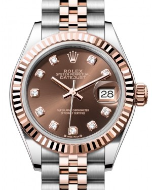 Rolex Lady-Datejust 28-279171 (Everose Rolesor Jubilee Bracelet, Gold Diamond-set Chocolate Dial, Fluted Bezel)