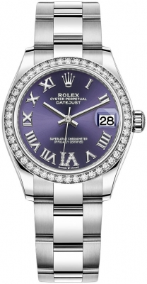 Rolex Datejust 31-278384RBR (Oystersteel Oyster Bracelet, VI Diamond-set Aubergine Dial, Diamond Bezel)