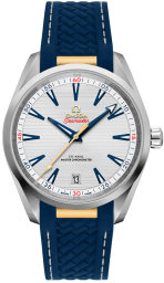 Omega Seamaster Aqua Terra 150M 41-220.12.41.21.02.004 (Structured Blue Rubber Strap, Horizontal-teak Silver-toned Index Dial, Stainless Steel Bezel) (Omega 220.12.41.21.02.004)