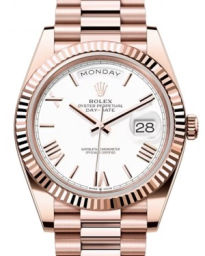 Rolex Day-Date 40-228235 (Everose Gold President Bracelet, White Roman Dial, Fluted Bezel) (m228235-0032)