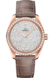 Omega Seamaster Aqua Terra 150M 38-220.58.38.20.99.003 (Taupe-brown Alligator Leather Strap, Diamond-paved Diamond Index Dial, Sedna Gold Diamond-set Bezel) (Omega 220.58.38.20.99.003)