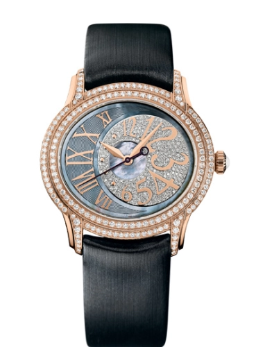 Audemars Piguet Millenary 39.5-77303OR.ZZ.D009SU.01 (BlackTechnological-silk Strap, Off-centred Diamond-paved Arabic Disc/Black MOP Roman Dial, Brilliant-cut Diamond-set Bezel)