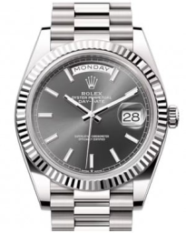 Rolex Day-Date 40-228239 (White Gold President Bracelet, Slate Index Dial, Fluted Bezel) (m228239-0060)