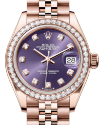 Rolex Lady-Datejust 28-279135RBR (Everose Gold Jubilee Bracelet, Gold Diamond-set Aubergine Dial, Diamond Bezel) (m279135rbr-0011)