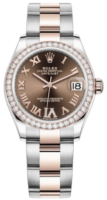 Rolex Datejust 31-278381RBR (Everose Rolesor Oyster Bracelet, VI Diamond-set Chocolate Dial, Diamond Bezel)