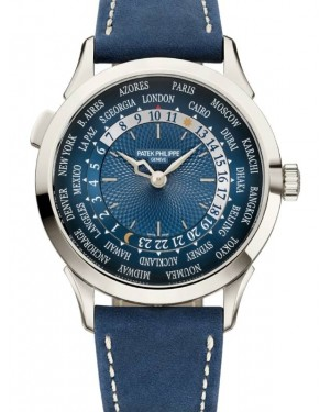 Patek Philippe Complications 38.5-5230P-001 (Navy-blue Calfskin Strap, Hand-guilloched Circular Pattern Blue Index Dial, Platinum Smooth Bezel)