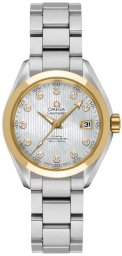 Omega Seamaster Aqua Terra 150M 30-231.20.30.20.55.004 (Stainless Steel Bracelet, Vertical-teak White MOP Diamond Index Dial, Yellow Gold Bezel) (Omega 231.20.30.20.55.004)