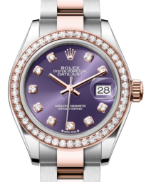 Rolex Lady-Datejust 28-279381RBR (Everose Rolesor Oyster Bracelet, Gold Diamond-set Aubergine Dial, Diamond Bezel) (m279381rbr-0016)