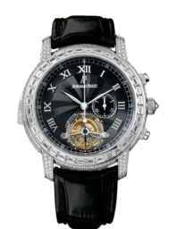 Audemars Piguet Jules Audemars 43-26118BC.ZZ.D002CR.01 (Black Alligator Leather Strap, Black Center Spiral-guilloched Roman Dial, Baguette-cut Diamond-set Bezel) (26118BC.ZZ.D002CR.01)