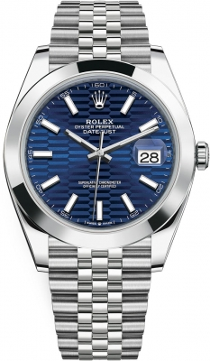 Rolex Datejust 41-126300 (Oystersteel Jubilee Bracelet, Bright-blue Fluted Index Dial, Smooth Bezel)