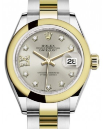 Rolex Lady-Datejust 28-279163 (Yellow Rolesor Oyster Bracelet, Gold Diamond IX-set Silver Dial, Domed Bezel) (m279163-0004)