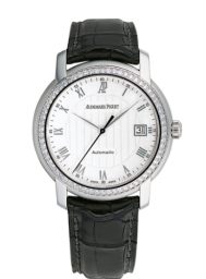 Audemars Piguet Jules Audemars 39-15140BC.ZZ.A002CR.01 (Black Alligator Leather Strap, White Roman Dial, White Gold Diamond-set Bezel) (15140BC.ZZ.A002CR.01)