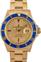 Rolex Submariner 40-16808 (Yellow Gold Oyster Bracelet, Gold Diver Dial, Blue Aluminum Bezel)