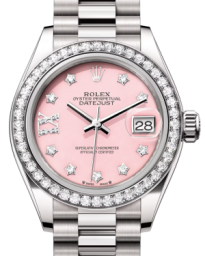 Rolex Lady-Datejust 28-279139RBR (White Gold President Bracelet, Gold Diamond IX-set Pink Opal Dial, Diamond Bezel) (m279139rbr-0002)