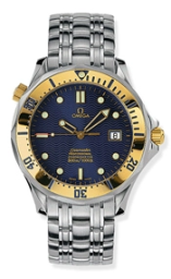 Omega Seamaster Diver 300M 41-2432.80.00 (Stainless Steel Bracelet, Wave-embossed Blue Dot Index Dial, Rotating Yellow Gold Bezel) (Omega 2432.80.00)