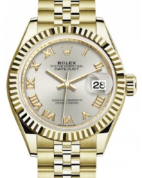 Rolex Lady-Datejust 28-279178 (Yellow Gold Jubilee Bracelet, Silver Roman Dial, Fluted Bezel) (m279178-0021)