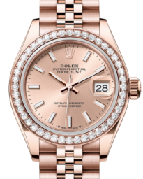 Rolex Lady-Datejust 28-279135RBR (Everose Gold Jubilee Bracelet, Rosé Index Dial, Diamond Bezel) (m279135rbr-0026)