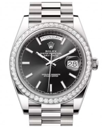 Rolex Day-Date 40-228349RBR (White Gold President Bracelet, Bright-black Index Dial, Diamond Bezel) (m228349rbr-0002)