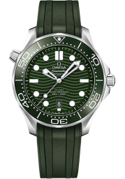 Omega Seamaster Diver 300M 42-210.32.42.20.10.001 (Green Rubber Strap, Wave-embossed Green Dot Index Dial, Rotating Green Ceramic Bezel) (Omega 210.32.42.20.10.001)