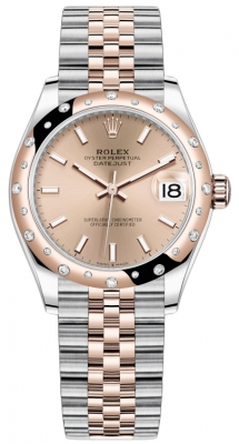 Rolex Datejust 31-278341RBR (Everose Rolesor Jubilee Bracelet, Rosé Index Dial, Domed Diamond Bezel)