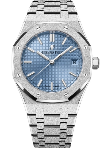 Audemars Piguet Royal Oak 34-77353BC.GG.1263BC.01 (Hammered White Gold Bracelet, Grande Tapisserie Light-blue Index Dial, Frosted Gold Bezel)