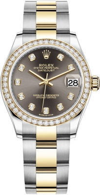 Rolex Datejust 31-278383RBR (Yellow Rolesor Oyster Bracelet, Gold Diamond-set Dark-grey Dial, Diamond Bezel)