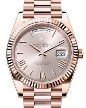 Rolex Day-Date 40-228235 (Everose Gold President Bracelet, Sundust Roman Dial, Fluted Bezel)