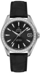 Omega Seamaster Aqua Terra 150M 38.5-231.18.39.21.51.001 (Black Alligator Leather Strap, Vertical-teak Black Index Dial, Stainless Steel Diamond-set Bezel) (Omega 231.18.39.21.51.001)